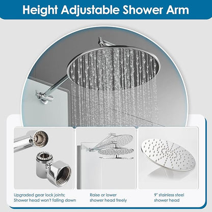 ROVOGO Tempered Glass Shower Panel System with Rainfall Shower, 6 Body Jets, Handheld Wand and Tub Spout, Shower Tower with Height Adjustable Shower Arm, White