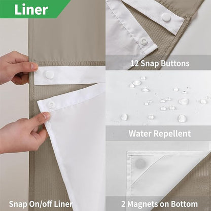 eachope No Hook Boho Arch Shower Curtain with Snap-in Liner Set,71x74,Tan | 230GSM Thick Fabric,Easy to Install,Sheer Window,Magnetic Weighted Hem,Waterproof & Machine Washable,for Bathroom,Hotel