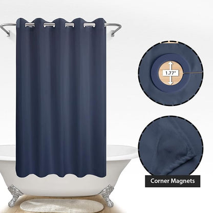 River Dream No Hook Hotel Cloth Shower Curtain Navy Blue, Standard Size | Waterproof Microfiber, Bottom Magnets, Soft Washable Fabric Shower Curtain or Liner, 71W x 74H