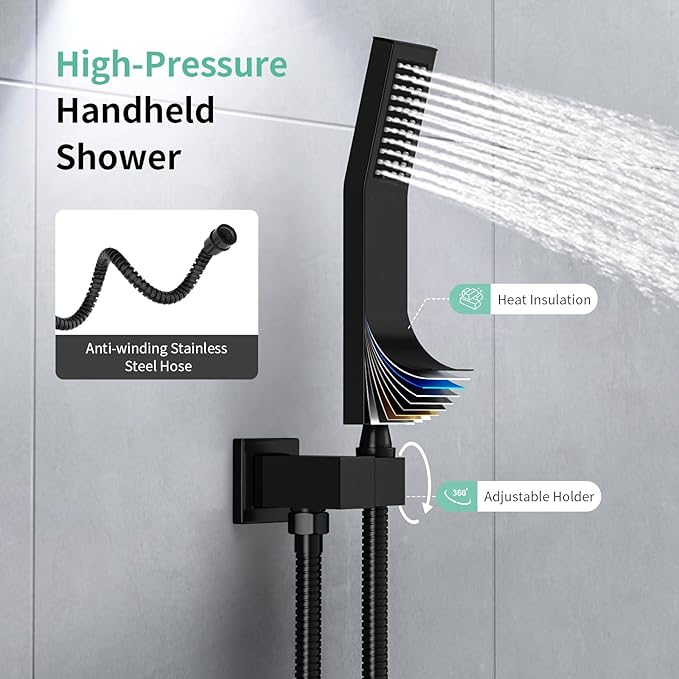 SR SUN RISE Ceiling Mounted Shower System with Push Button Diverter, Luxury 12 Inch Rain Shower Head with Handheld Spray, High Pressure Shower Faucet Combo Set with Rough-in Valve, Matte Black