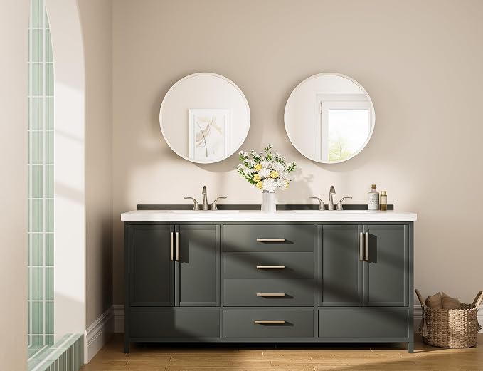 Keonjinn 20 Inch Round Medicine Cabinet with Mirror, Brushed Nickel Surface Mount Medicine Cabinet for Bathroom, Framed Circular Bathroom Cabinet Wall Mounted, Round Vanity Mirror with Storage | Surface Mount, Brushed Nickel Medicine Cabinets Mirror, S...