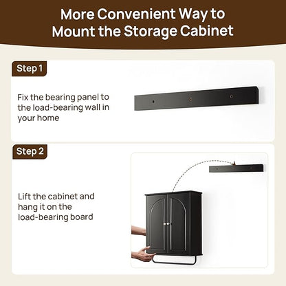 Bathroom Storage Cabinet with Adjustable Wood Shelves, Unique Arched Groove Design On The Door, Wall Mounted with Towels Bar, Over The Toilet Storage Cabinet with DTC Silent Buffering Hinge