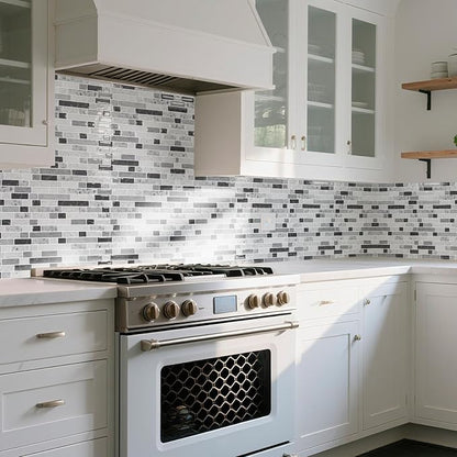 Art3d Linear Design Tile Peel and Stick Backsplash, 10-Sheet, Carrara Grey | 12 x 12 Inch, Enhanced Thickness, Warp Resistant, Strong Adhesion, Sturdy, for Kitchen, Bedroom, Ideal for Home Improvement