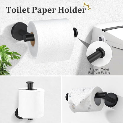 TURS Matte Black Towel Ring Toilet Paper Holder Towel Hooks 4-Pieces Bathroom Towel Holder Set SUS304 Stainless Steel Bathroom Accessories Kit Wall Mounted