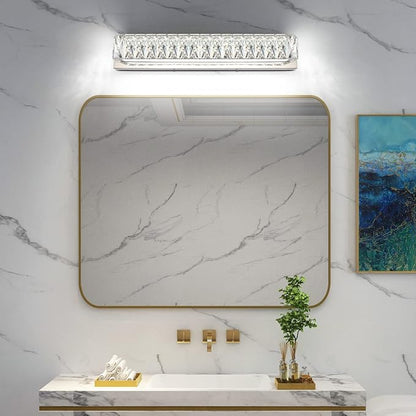 Crystal Bathroom Light Fixtures Over Mirror, 22.8in Modern LED Vanity Lights for Bath, Chrome Stainless Steel Bathroom Lighting, 6000K Bright White Light