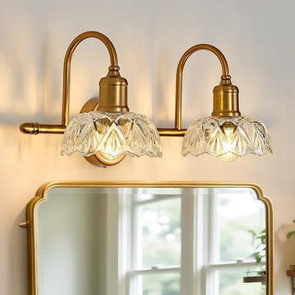 UOFUS Vintage Bathroom Light Fixtures Gold Bathroom Vanity Light Matte Antique Brass 2-Light Wall Sconces Lighting for Bedroom Living Room Hallway