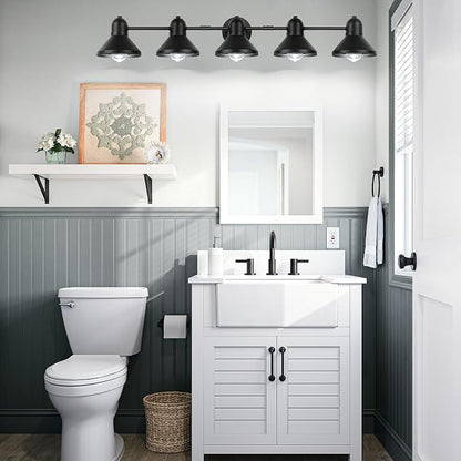 Bairth Bathroom Light Fixtures,5-Light Black Metal Vanity Light Over Mirror | Farmhouse Rustic Industrial Bathroom Vanity Light, Modern Bathroom Lights with Metal Shade for Living Room Cabinet Hallway