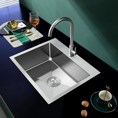 23 Inch Brushed Drop in Kitchen Sink-TSIBOMU 18 Gauge Satinless Steel | Topmount Single Bowl Single Hole Kitchen Sink, 9 inch Deep Bowl Basin Sink, D23"xW18"xH9"