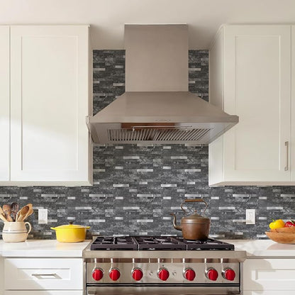 STICKGOO Peel and Stick Backsplash,PVC Wall Tiles Stick on Backsplash for Kitchen(10 Sheets, Black Slate with Metal Silver),(12 inch x 11.7 inch)