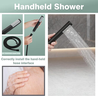 Freestanding Bathtub Faucet - Free Standing Tub Faucet with Swivel Gooseneck Spout and Cylinder Handheld for Bathroom Bathtubs, Matte Black