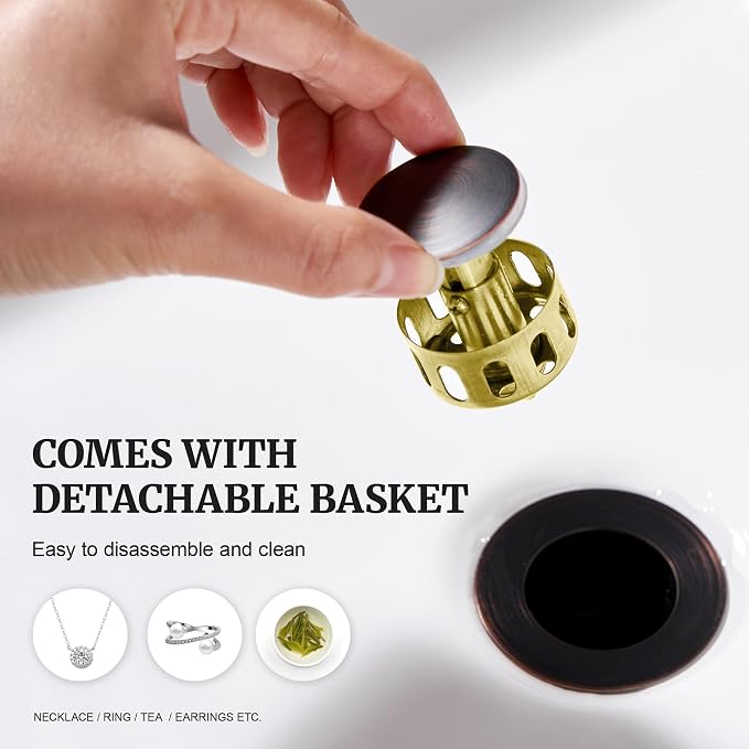 Ultimate Unicorn Bathroom Sink Stopper, Without Overflow, Oil Rubbed Bronze | Pop Up Drain, Made of Metal, Small Cap, with Detachable Basket Stopper, Drain Fast, for Bathroom Vessel Vanity Sink Art Basin