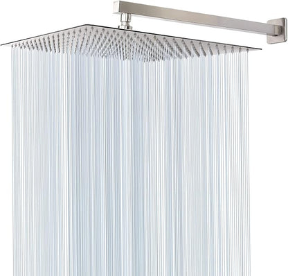 Shower Head with Extension Arm, High Pressure Square with ShowerArm, Stainless Steel Rainfall-Waterfall Full Body Coverage (16'' Shower with 20'' Arm, Brushed Nickel)