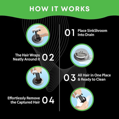 SinkShroom Chrome Edition Revolutionary Bathroom Sink Drain Protector Hair Catcher, Strainer, Snare, Black