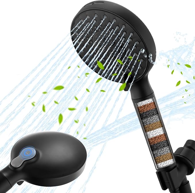 Filtered Shower Head with Handheld, High Pressure 9-Spray Modes Detachable Shower Head with Filter for Hard Water-Remove Chlorine & Impurities, 2 Filters, Matte Black