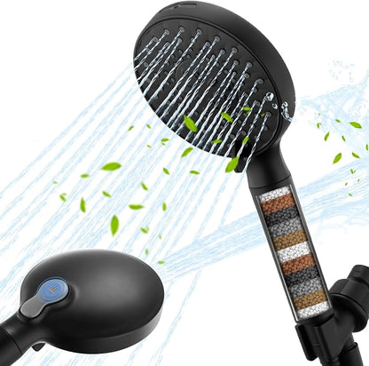 Filtered Shower Head with Handheld, High Pressure 9-Spray Modes Detachable Shower Head with Filter for Hard Water-Remove Chlorine & Impurities, 2 Filters, Matte Black
