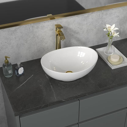 Sarlai Oval Vessel Sink - 16"x13" Bathroom Sink Oval Shape Above Counter White Porcelain Ceramic Bathroom Vessel Vanity Sink Art Basin