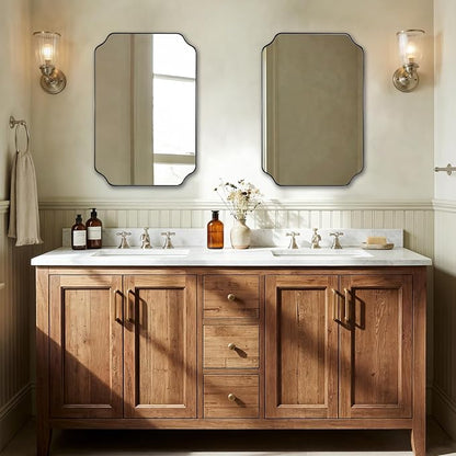 Chrome Bathroom Mirror, 20x30 Inch Polished Nickel Vanity Mirror, Scalloped Mirror in Rustproof Stainless Steel Thin Frame, Unique Rounded Notched Corners, Ideal for Narrow Bathroom Remodel