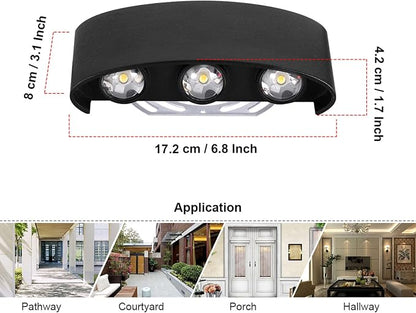 Kawell 6W Waterproof Modern Wall Sconces LED Wall Light Up Down Aluminum Wall Lamp LED Indoor Outdoor for Bathroom Bedroom Living Room Porch Stairs Hotels Garden Pathway, Black 6000K