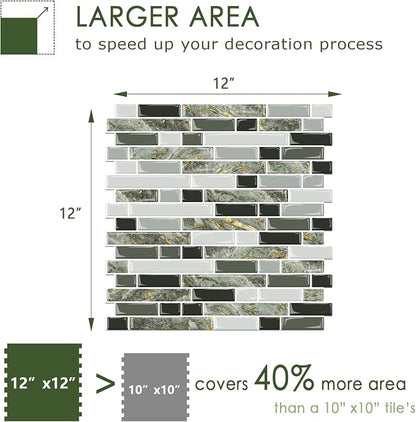 STICKGOO Thicker Design Peel and Stick Tile Backsplash, 12”×12”Stick on Backsplash for Kitchen, Self Adhesive Tile for Kitchen Backsplash and Bathroom(10 Sheets, Mixed Green)