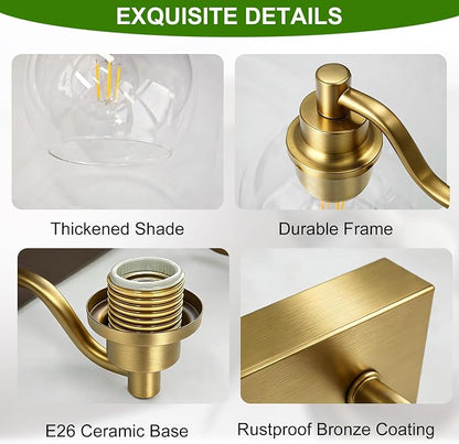 IZORRO Bathroom Light Fixtures, 2-Light Brushed Gold Vanity Light, Modern Wall Sconces with Globe Clear Glass Shade, Vanity Lighting Fixtures Over Mirror,E26 Bulb Socket