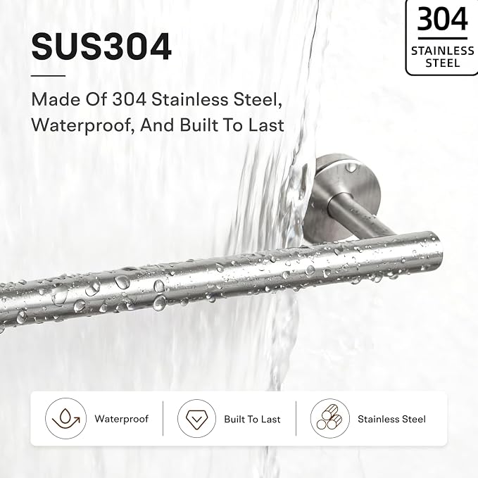 8 Pieces Bathroom Hardware Set, SUS304 Stainless Steel 24 Inch Bath Towel Bar Set, Round Bathroom Accessories Kit Wall Mounted Towel Holder (Brushed Nickel)