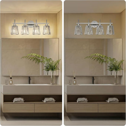 Crystal Bathroom Light Fixtures Over Mirror, Chrome 4-Light Bathroom Vanity Lights Over Mirror Modern Wall Lighting Sconces with Ceramic E26 Base (Bulbs Not Include)