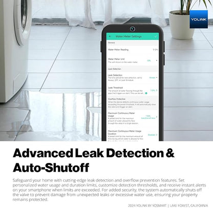 NSF Certified YoLink FlowSmart All-in-One Smart Water Meter & Auto Shutoff for ¾″ Pipes, LoRa Long-Range, Real-Time Leak Detection, 10-Year Battery, 80+ Device Ecosystem, Hub Included – YS5018