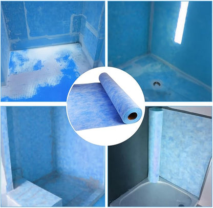 Shower Waterproofing Membrane Roll, 3.3x33 FT, 108 Sq Ft, 23.6 Mil | Blue HDPE membrane for tile shower walls, floors, bathrooms and saunas; bonds with thin-set mortar for reliable installation