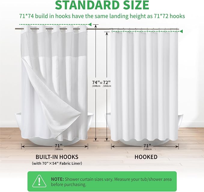 eachope No Hook Boho Arch Shower Curtain with Snap-in Liner Set,71x74,White | 230GSM Thick Fabric,Easy to Install,Sheer Window,Magnetic Weighted Hem,Waterproof & Machine Washable,for Bathroom,Hotel