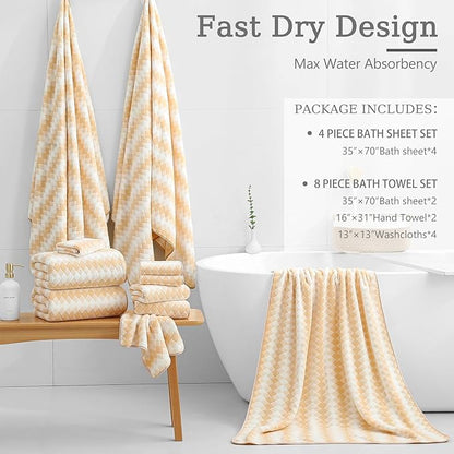 4 Piece Extra Large Bath Towel Set Oversized Bath Sheet 35"x70" Bathroom Towel Set Soft Highly Absorbent & Quick Dry Premium Bath Towel for Bathroom 600GSM Shower Towel Spa Gym Hotel,Beige
