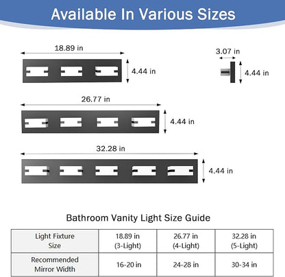 LED Black Bathroom Light Fixtures, 4-Light 27W 5CCT Modern Vanity Lights | NOVELUX LED Black Bathroom Light Fixtures, 4-Light Modern Vanity Lights , ETL Listed, 27W 5CCT Adjustable