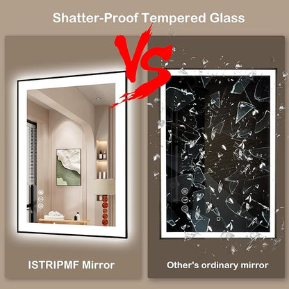 40x30 Inch LED Bathroom Mirror with Black Frame | Black Metal Frame, Front and Backlit, 3 Colors, Dimmable, Memory, Anti Fog, Tempered Glass, Lighted Mirror for Wall