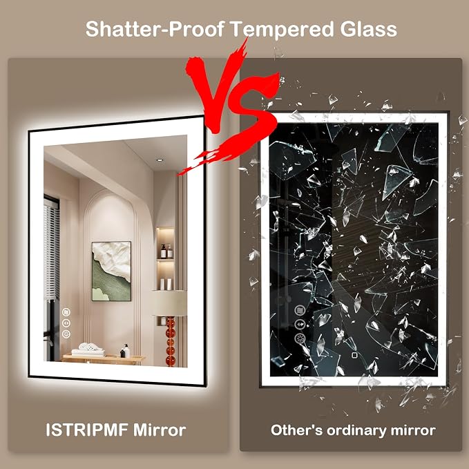 40x32 Inch LED Bathroom Mirror with Black Frame | Black Metal Frame, Front and Backlit, 3 Colors, Dimmable, Memory, Anti Fog, Tempered Glass, Lighted Mirror for Wall