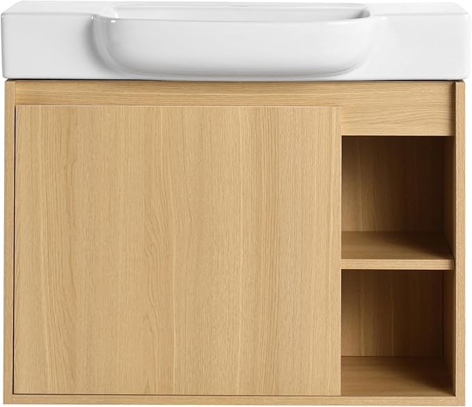 28" Floating Bathroom Vanity with Sink Combo,28 Inch Floating Vanity,Modern Single Sink Bathroom Vanity Combo,Oak Wall Mounted Cabinet Set