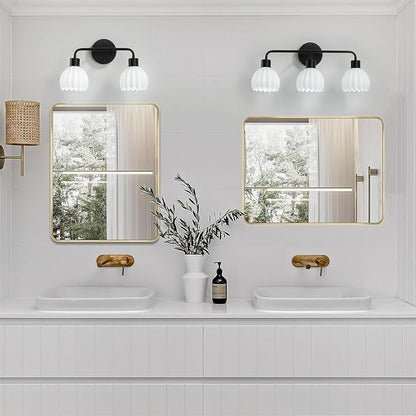 Black 2-Light Vanlity Light Over Mirror,Wall Sconces,Modern Bathroom Light Fixture with Milk White Glass Flower Shade,E26 Socket(Bulbs Not Included)