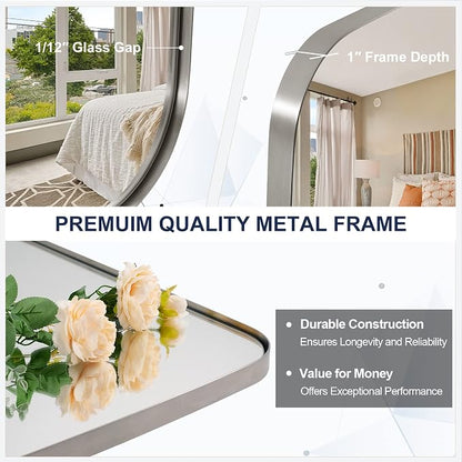 Oval Mirror for Bathroom, 22x30 Brushed Nickel Oblong Bathroom Mirror for Vanity with Stainless Steel Metal Frame, Modern Anti Rust Wall Mounted
