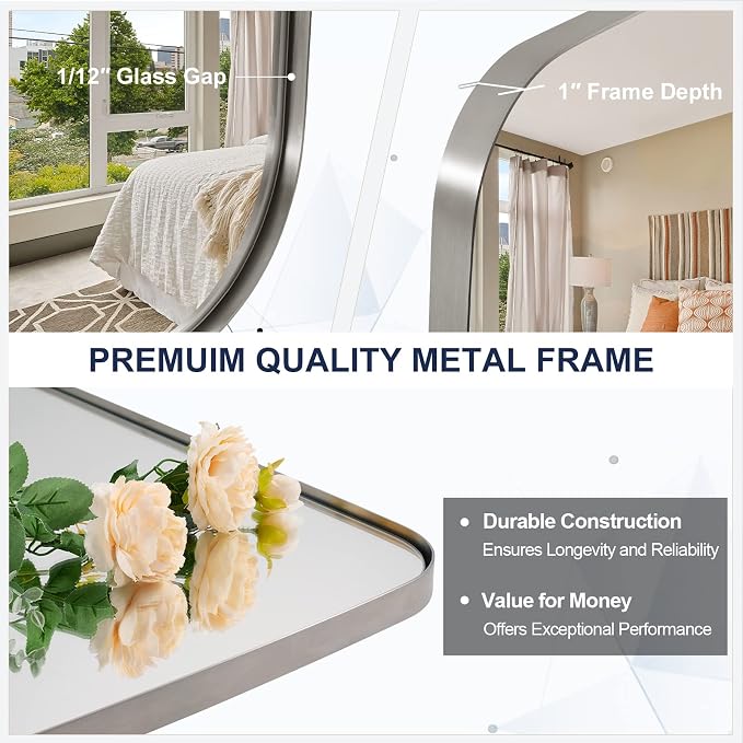 Brushed Nickel Mirror, 24x32’’ Oval Mirror for Bathroom, Brushed Nickel Oblong Bathroom Mirror for Over Sink, Modern Anti Rust Silver Vanity Mirror