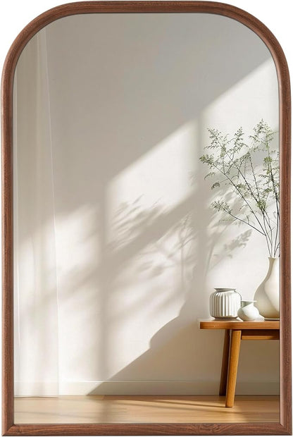 20"x30" Arch Wall Mirror for Wall, Wall Mounted Vanity Mirror for Bedroom, Wood Grain Finish Frame Mirror with Tempered Glass, Vintage Decorative for Bathroom, Entryway, Living Room, Walnut