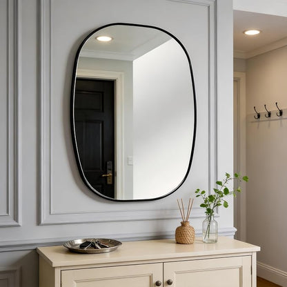 Black Oval Bathroom Mirrors for Over Sink 24x32 Inch | Oblong Vanity Mirror, Crystal-Clear HD Glass, Rust-Proof Aluminum Frame, Inner-Curved Decor for Bedroom, Entryway