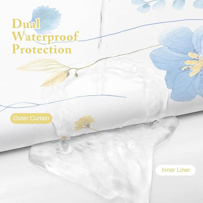 Small Stall 3 in 1 Shower Curtain Set, 36x72 | Narrow Half 3 in 1 Shower Curtain Set, PEVA Liner Set & 12 Double Sided Steel Hooks, Waterproof Fabric Bathroom Curtain