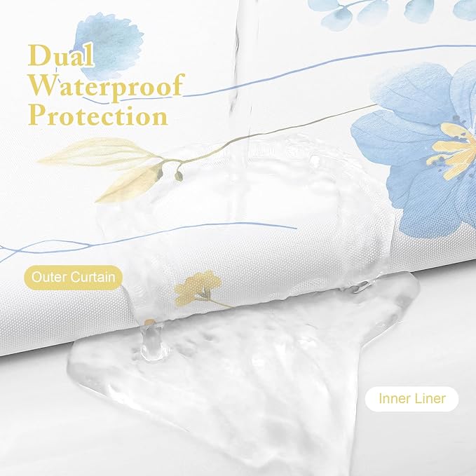 Extra Long 3 in 1 Shower Curtain Set, 72x84 | Extra Long 3 in 1 Shower Curtain Set, PEVA Liner Set & 12 Double Sided Steel Hooks, Waterproof Fabric Bathroom Curtain