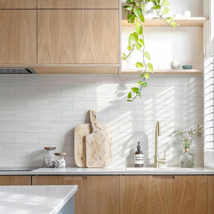 STICKGOO 10-Sheet Backsplash Peel and Stick Subway Tile(Thicker Design, Glossy Dolomite White)