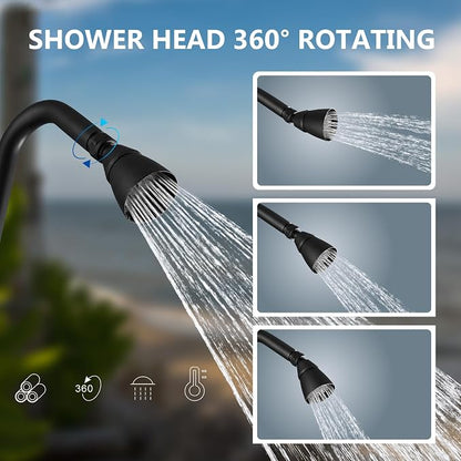 Aolemi Outdoor Shower Kit, Downward-Facing Inlets, Matte Black | 3-Inch Center Hot And Cold Mixer Valve, Dual Handles, with Soap Dish For Convenient Outdoor Shower Use