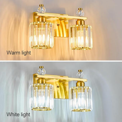 Bathroom Vanity Lights 2-Light Gold Modern Crystal Vanity Light Fixtures Over Mirror Crystal Bathroom Vanity Lighting Fixtures