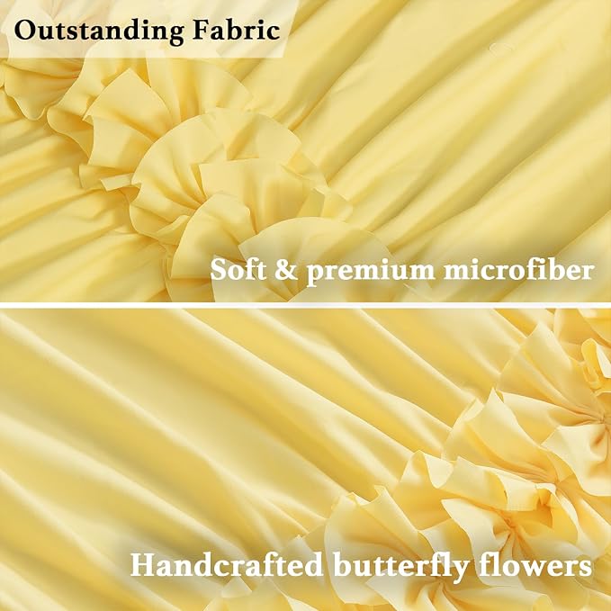 Homechoice Decor Bright Yellow Shower Curtain with 12 Buttonholes | Vintage Handcrafted Bow Tie Bath Curtain for Master Bathroom, Ruched Microfiber Bathroom Curtain, 72" W x 72" H (LQ-10)