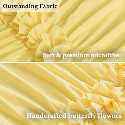 Homechoice Decor Bright Yellow Shower Curtain with 12 Buttonholes | Vintage Handcrafted Bow Tie Bath Curtain for Master Bathroom, Ruched Microfiber Bathroom Curtain, 72" W x 72" H (LQ-10)