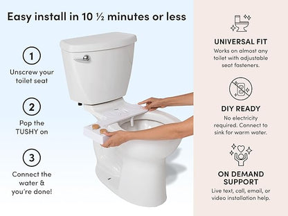 TUSHY Basic 2.0 Bidet Toilet Seat Attachment | Warm-Water Optional. Modern Sleek Design. Fresh Clean Water Sprayer (Non-Electric Self Cleaning Adjustable Nozzle), (Pink/White)