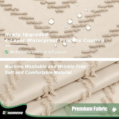 Long Boho Farmhouse Shower Curtain Tufted Chevron 72"x78" Beige | 78 Inch Tall, Elegant Tassel, Lightweight Textured Fabric, Water Repellent, Washable, Hotel Spa, for Bathroom/Dorm 12 Hooks