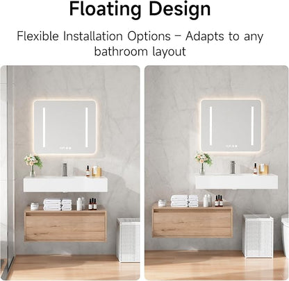 30 Inch Floating Bathroom Vanity with Sink, Modern Wall-Mounted Bathroom Cabinet with Resin Sink & Soft Close Drawer, Split-Level Layout (Nature Oak, 30")