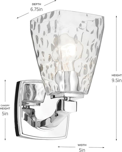 Kichler Marant 5" 1-Light Wall Sconce with Clear Water Glass in Chrome, for Bathroom, Powder Room, Hallway, (5" W x 9.5" H), 55214CHWTR